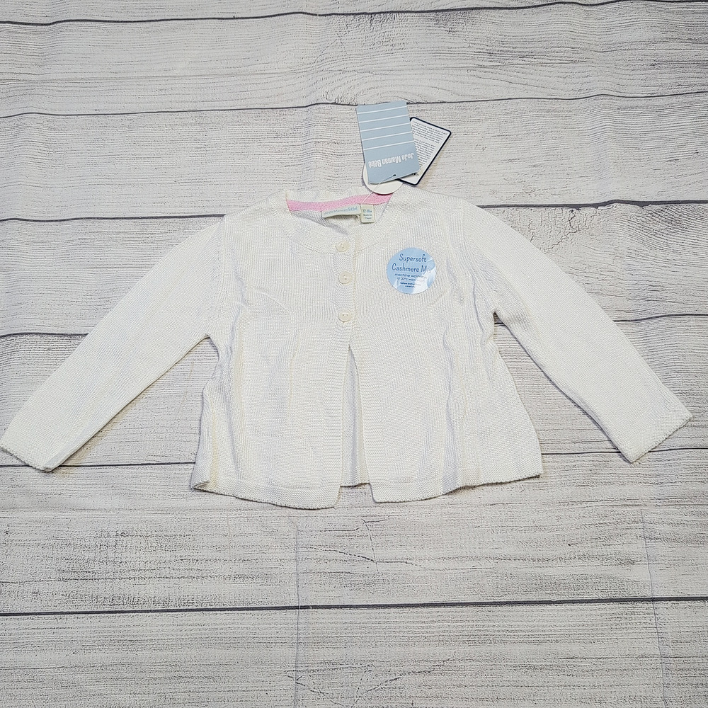 12/18m JoJo Maman BeBe White Cardigan, NEW